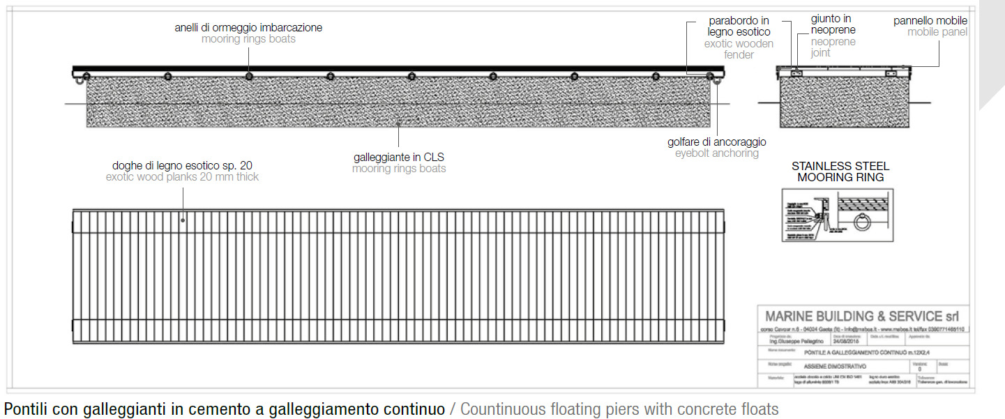 Pontile con galleggiante in cemento continuo